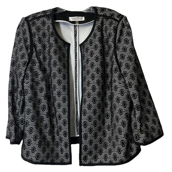Kasper Blazer Women's Contrast-Lace black/vanilla ice long sleeve career office - Picture 2 of 5